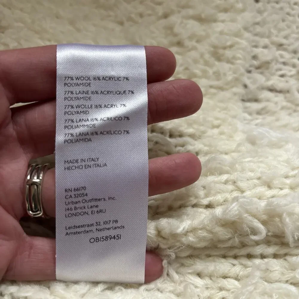 Anthropologie Fuzzy Open Front Knit Vest Women's XXS Cream Oversized Boho Wool
